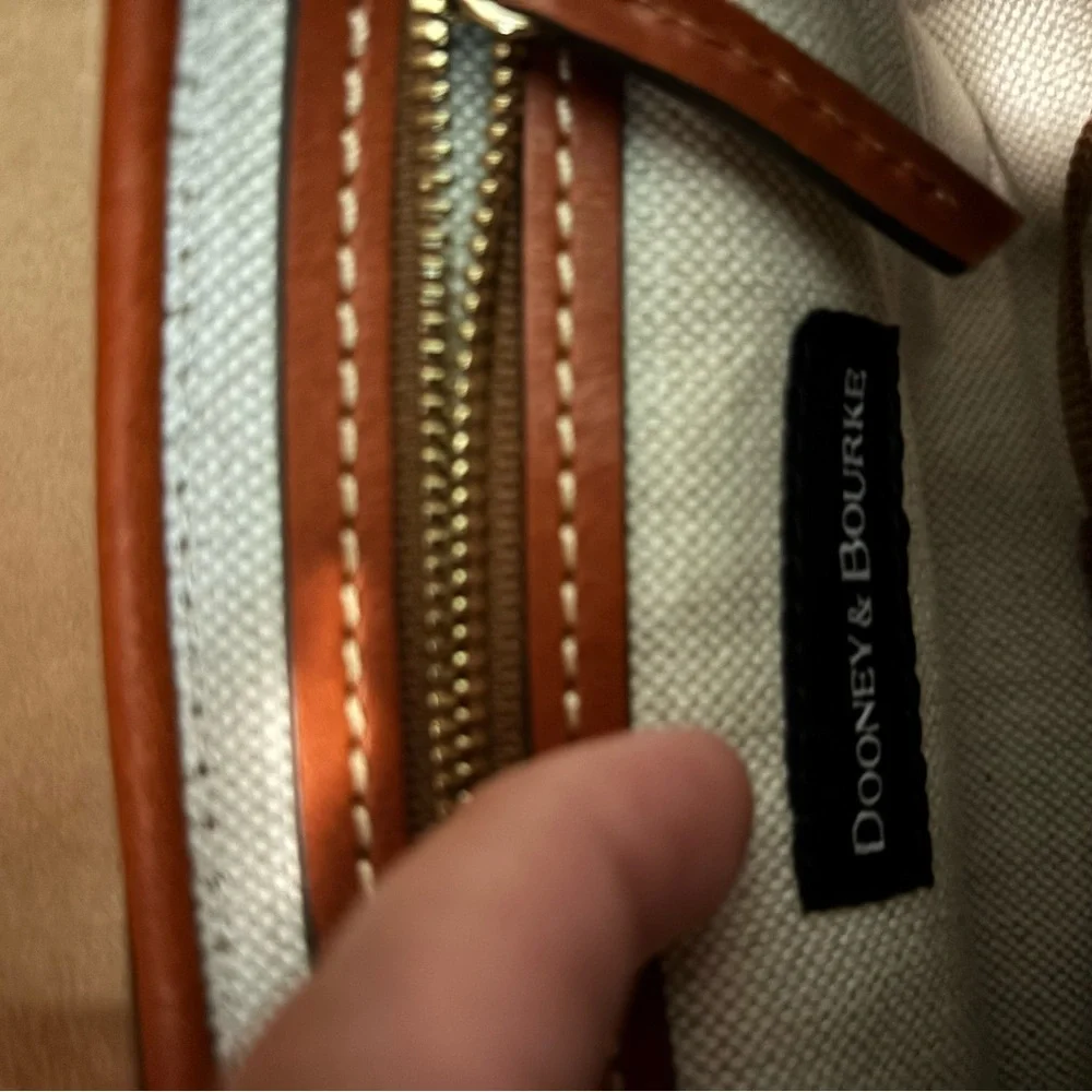 Dooney & Bourke Brown and Taupe Leather Crossbody with Gold-Tone Turnlock - Picture 6 of 6